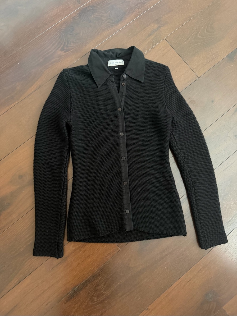 Anne Fontaine 1 black knit collard cardigan button down women